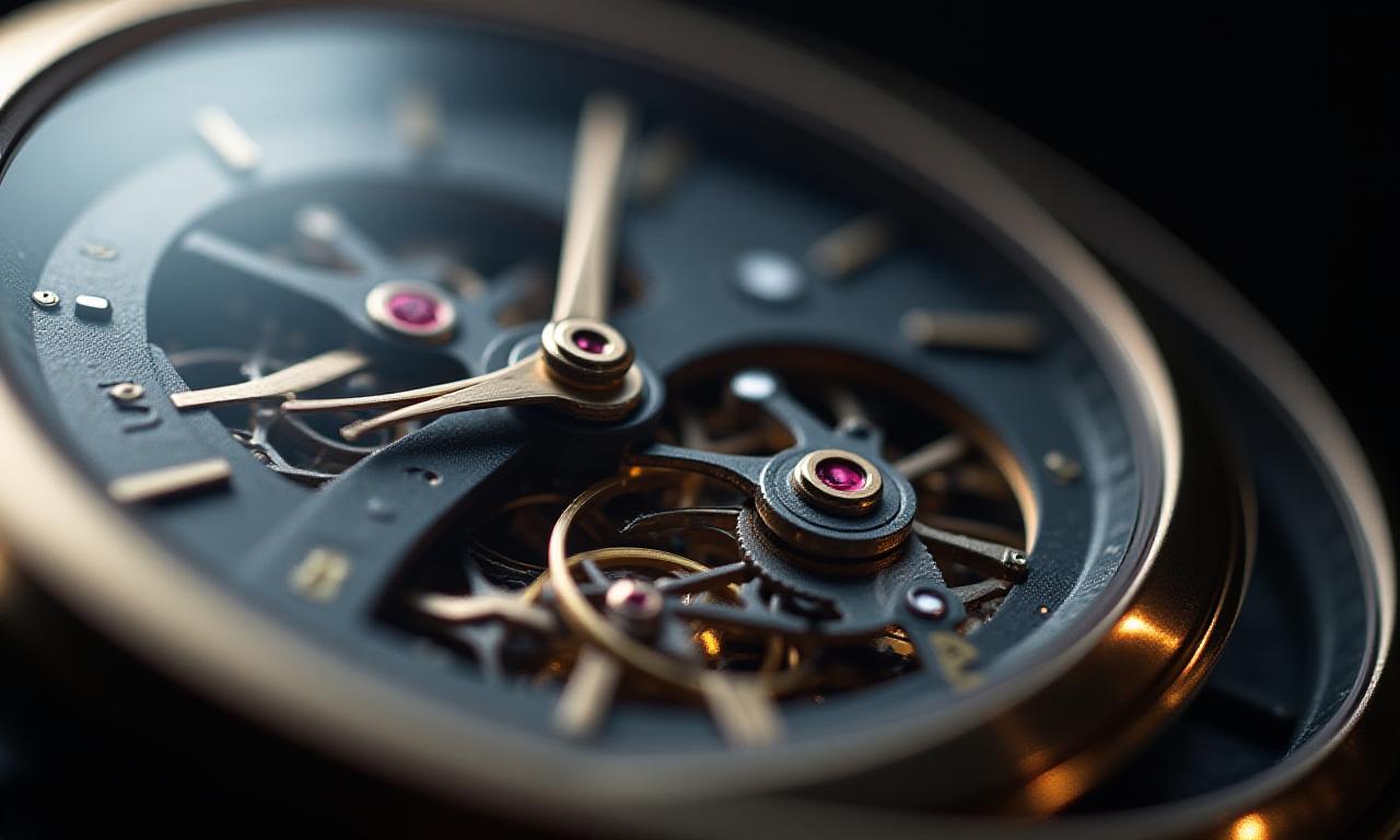 Ookami Dialの精密な時計ムーブメントのクローズアップ